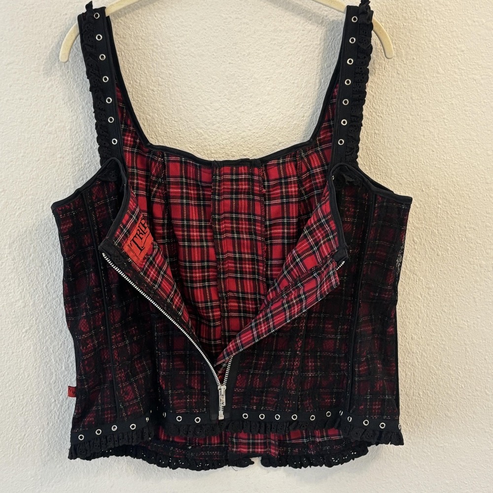 Tripp NYC Plaid Lace Corset Top Size 1X Punk Goth Emo Y2K Grommet - Picture 2 of 15